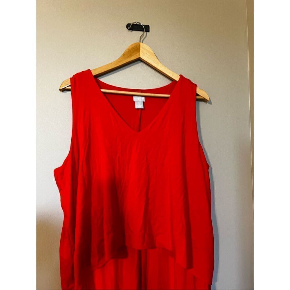 Chicos Women’s Size 3 Popover Solid Maxi Dress Red Sleeveless V Neck Slit - Picture 7 of 12